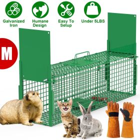 Live Animal Cage Trap For Animals Under Easy To Setup Humane Galvanized Iron Trap Cage For Raccoons Armadillos Groundhogs Muskrats Opossums Skunks (size: M_Green_WithGlove)