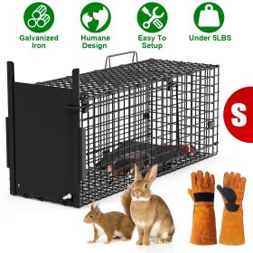Live Animal Cage Trap For Animals Under Easy To Setup Humane Galvanized Iron Trap Cage For Raccoons Armadillos Groundhogs Muskrats Opossums Skunks (size: S_Black_WithGlove)