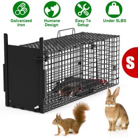 Live Animal Cage Trap For Animals Under Easy To Setup Humane Galvanized Iron Trap Cage For Raccoons Armadillos Groundhogs Muskrats Opossums Skunks (size: S_Black)