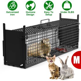 Live Animal Cage Trap For Animals Under Easy To Setup Humane Galvanized Iron Trap Cage For Raccoons Armadillos Groundhogs Muskrats Opossums Skunks (size: M_Black)