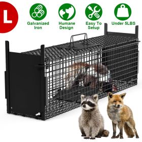 Live Animal Cage Trap For Animals Under Easy To Setup Humane Galvanized Iron Trap Cage For Raccoons Armadillos Groundhogs Muskrats Opossums Skunks (size: L_Black)