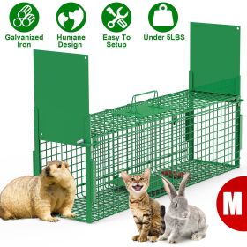 Live Animal Cage Trap For Animals Under Easy To Setup Humane Galvanized Iron Trap Cage For Raccoons Armadillos Groundhogs Muskrats Opossums Skunks (size: M_Green)