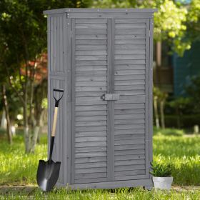 Wooden Garden Storage Shed 3 Tier Outdoor Cabinet Lockable Organizer (Color: Gray)