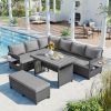 5-Piece Outdoor Patio Rattan Sofa Set; Sectional PE Wicker L-Shaped Garden Furniture Set