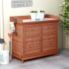 39 Inch Rustic Wooden Potting Bench with Storage Cabinet Shelves and Hooks