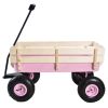 Outdoor Wooden Garden Wagon Cart with Railing Pneumatic Tires Red