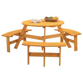 Circular Outdoor Wooden Picnic Table with Built In Benches 1720LB Capacity (Seating Capacity: 6-person, Color: Natural)