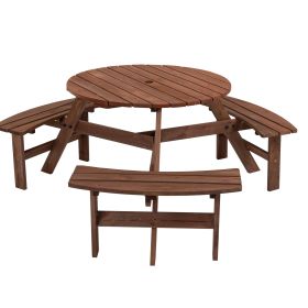 Circular Outdoor Wooden Picnic Table with Built In Benches 1720LB Capacity (Seating Capacity: 6-person, Color: brown)