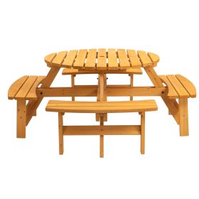 Circular Outdoor Wooden Picnic Table with Built In Benches 1720LB Capacity (Seating Capacity: 8-person, Color: Natural)