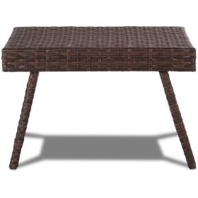 Folding PE Rattan Side Coffee Table Patio Garden Furniture (Color: brown)