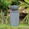 35.5" gray polyresin Zen bowl water fountain with bird feeder and bath design, relaxing outdoor feature for garden, lawn, and porch.
