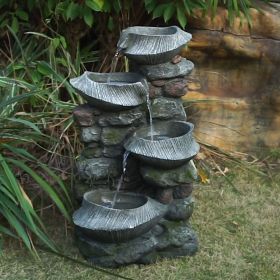 19 Inch 4 Tier Stone Water Fountain with LED Light (Color: as Pic)