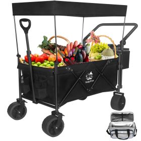 140L Collapsible Wagon Cart with Removable Canopy Folding Design (Color: as Pic)