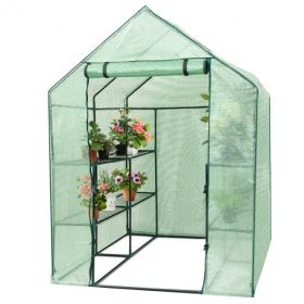 8 Shelf Mini Walk In Greenhouse for Outdoor Gardening (Color: Green)