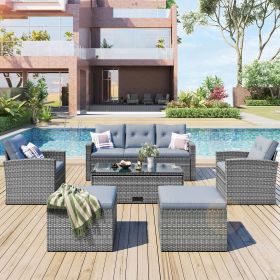 6 Piece PE Rattan Wicker Outdoor Patio Dining Conversation Set (Color: Gray)