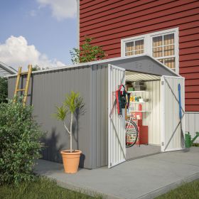 10x8 FT Metal Outdoor Storage Shed with Lockable Doors Gray (Color: as Pic)