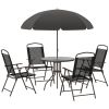 Outsunny 6 Piece Patio Dining Set with Umbrella Glass Table and Chairs