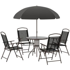 Outsunny 6 Piece Patio Dining Set with Umbrella Glass Table and Chairs (Color: as Pic)