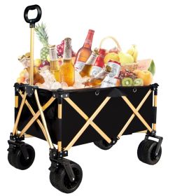 aluminum alloy folding wagon, Heavy Duty Utility Beach Wagon Cart for Sand with Big Wheels, Adjustable Handle&Drink Holders for Shopping, Camping (Color: as Pic)