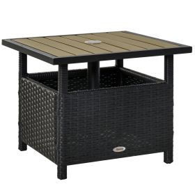 Outsunny 22'' Rattan Wicker Side Table with Steel Frame, Umbrella Insert Hole, Sand Bag for Outdoor, Patio, Garden, Backyard, Black & Tan (Color: as Pic)