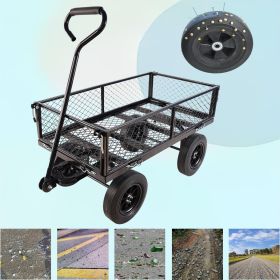 Black Solid Wheel Wagon Cart Garden Tools Firewood Transport (Color: as Pic)
