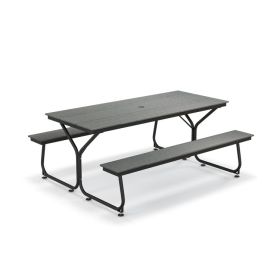 6 FT Outdoor Picnic Table Bench Set for 6 8 People (Color: Gray)