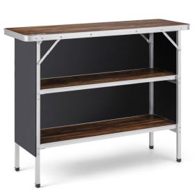 Folding Camping Table with 2 Tier Open Shelves for Outdoor BBQ (Color: Coffee)