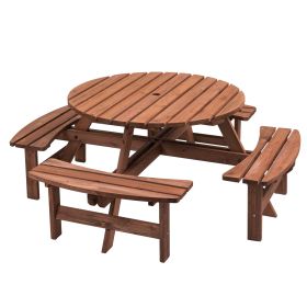 Circular Outdoor Wooden Picnic Table with Built In Benches 1720LB Capacity (Seating Capacity: 8-person, Color: brown)