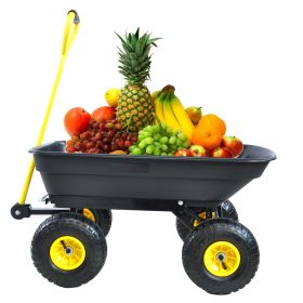 Folding Poly Garden Dump Cart with Steel Frame and Pneumatic Tires (colour: black)