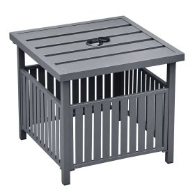 Patio Steel Bistro Dining Table with Umbrella Hole;  Outdoor Leisure Coffee Table;  Square Umbrella Table for Porch; Backyard; Garden;  Black (Color: Black)