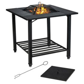 Backyard Garden Patio Fire Pit Dining Table (Color: Black, size: 31 In)