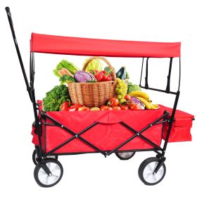 Folding Wagon Garden Shopping Beach Cart (colour: red)