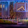 Solar Christmas Candy Cane Lights Set with 12 Candies and 72 LEDs Outdoor Waterproof Flickering Pathway String Lights with 8 Lighting Modes