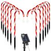 Solar Christmas Candy Cane Lights Set with 12 Candies and 72 LEDs Outdoor Waterproof Flickering Pathway String Lights with 8 Lighting Modes