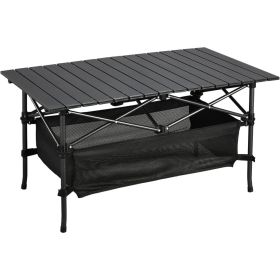 Camping Table That Fold up Lightweight, Aluminum Folding Table Roll Up Table with Easy Carrying Bag for Indoor, Outdoor, Camping, Backyard, BBQ, Party (Color: Black)
