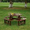 6 Person Round Picnic Table with 3 Built In Benches and Umbrella Hole
