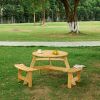 6 Person Round Picnic Table with 3 Built In Benches and Umbrella Hole