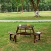 6 Person Round Picnic Table with 3 Built In Benches and Umbrella Hole