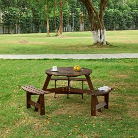 6 Person Round Picnic Table with 3 Built In Benches and Umbrella Hole (Person: 6, Color: brown)