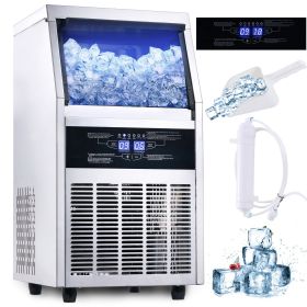 Commercial Ice Maker Machine 90–110 lbs/24H Under Counter Stainless Steel Freestanding Ice Machine Self-Cleaning with Scoop (size: 90LBS)