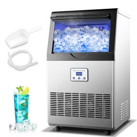Commercial Ice Maker Machine 90–110 lbs/24H Under Counter Stainless Steel Freestanding Ice Machine Self-Cleaning with Scoop (size: 110LBS)