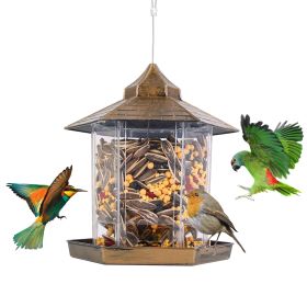 Hanging Gazebo Wild Bird Feeder Outdoor Bird Seed Station with Large Capacity 6 Feeder Ports for Garden Patio Park Weatherproof Easy To Refill (Color: brown)