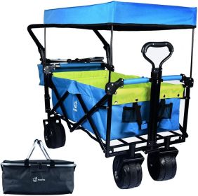 Heavy Duty Collapsible Wagon Cart with Removable Canopy (Color: Green)