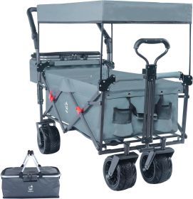Heavy Duty Collapsible Wagon Cart with Removable Canopy (Color: Gray)