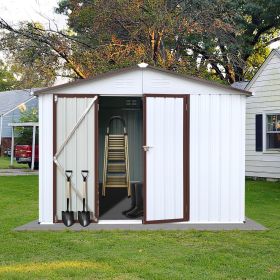 Metal garden sheds 10ftx8ft outdoor storage sheds white+coffee (Color: as Pic)