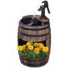 Outsunny 23" outdoor water fountain with rustic wood and metal apple barrel pump design for backyard and garden décor.