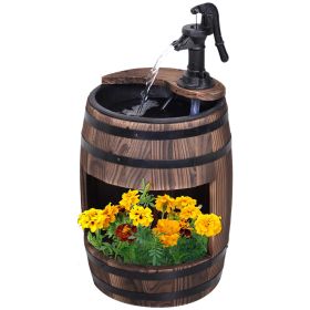 Outsunny 23" outdoor water fountain with rustic wood and metal apple barrel pump design for backyard and garden décor. (Color: as Pic)