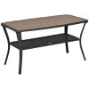 Outsunny PE rattan patio coffee table with storage shelf, hand-woven wicker design, 2-layer outdoor side table with WPC tabletop.