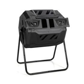 Rotating Compost Bin Barrel with Dual Chamber and Sliding Doors (type: Garden Supplies, Color: Black)