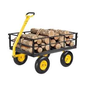 VEVOR 1200 Lbs Steel Garden Cart, Heavy Duty Pullable Garden Wagon Yard Cart (Size-Capacity: 1200lbs-43.3x29.5x12.2 in, Color: Black)